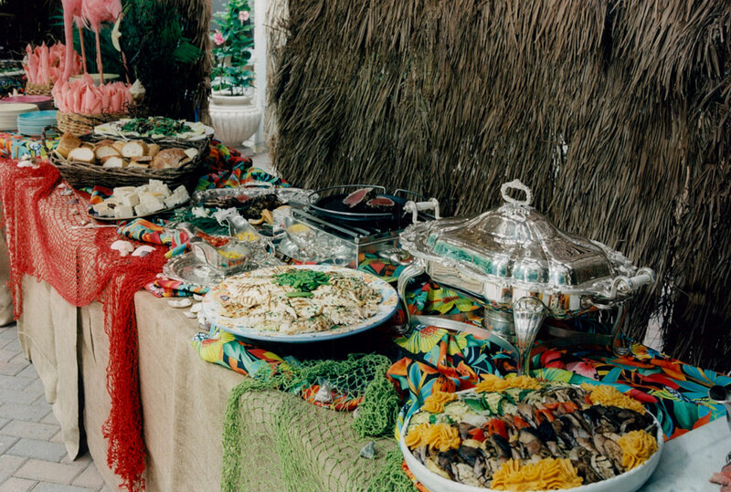 Serving table with a large variety of food